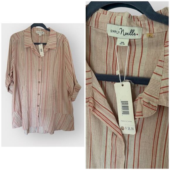 NEW Simply Noelle linen blend tunic button down blouse - Picture 1 of 8